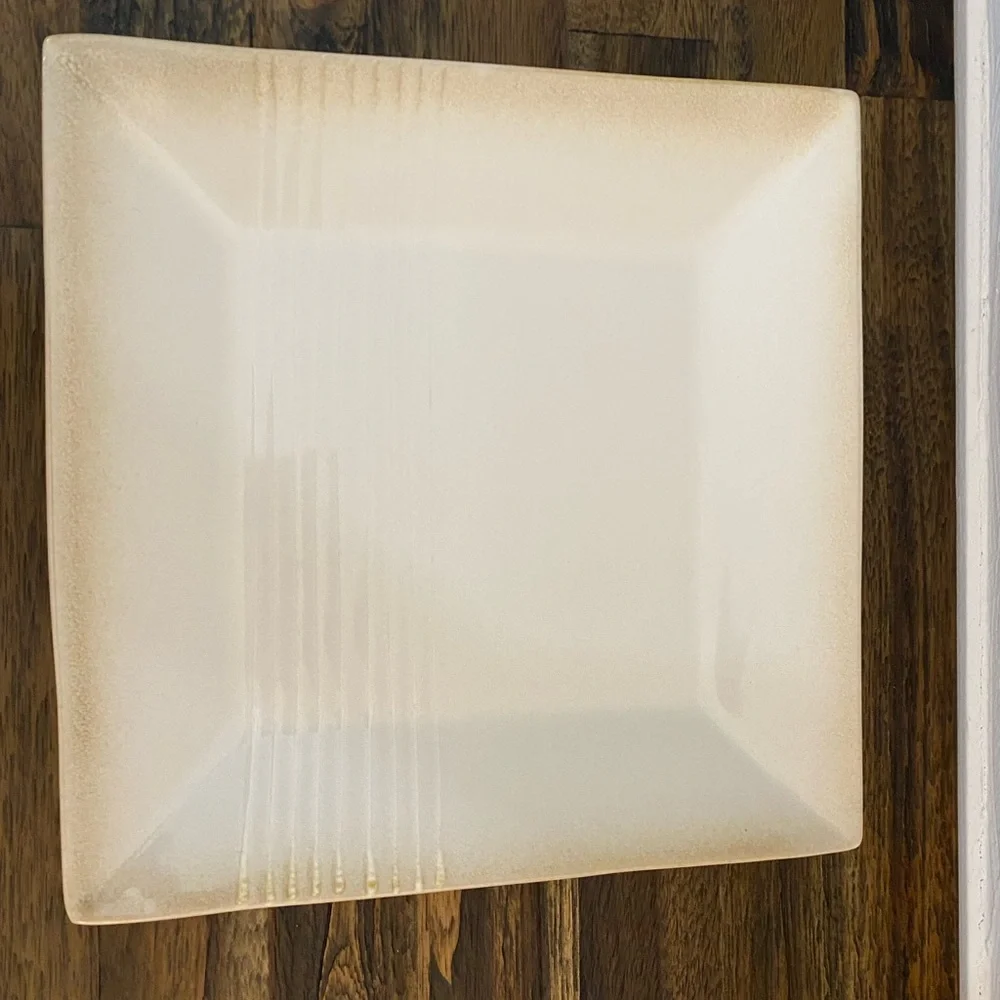 Pier 1 Square Cream Dinner Plate Embossed Cream